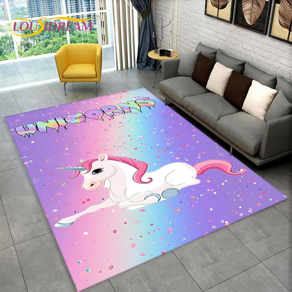 3D Cartoon Eenhoorn Dier Gebied Tapijt, Tapijt Tapijt voor Woonkamer Kinderkamer Bank Deurmat Decor, Kids Paly Antislip Vloermat