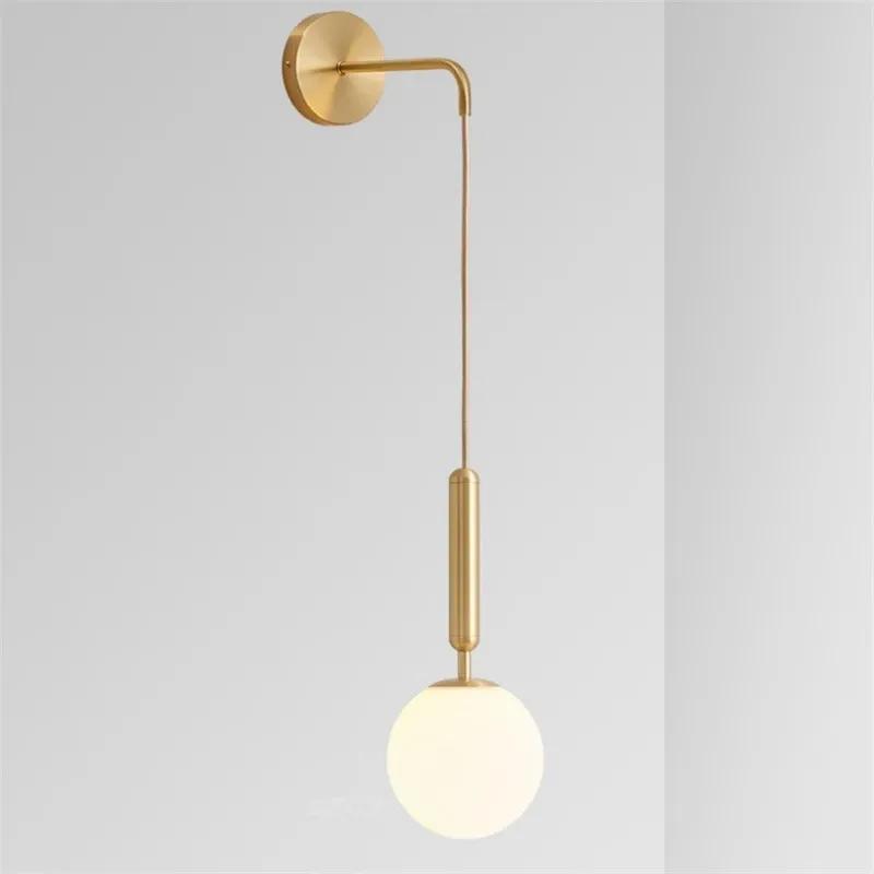 Nordic Gold/Black Wall Lamp Iron Glass Bedroom Headstock Living Room Study Simple Originality Milky White Glass Ball E27
