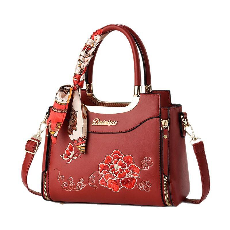 New Fashi Embroidered Women's Square Tote Handbags Large Capacity Leather Shoulder Bags Female Cross Body Purses and Hand Bag