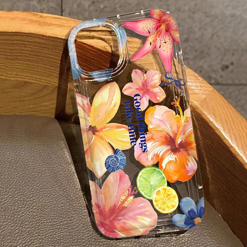 

Art Flower Hibiscue Print Phone Case For iPhone 17 Air 16 15 14 13 12 11 Pro Max 15 16 Plus 16E Transparent Coque Cover Funda iPhone 11 Pro Max