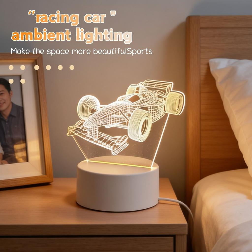 Racing 3D night light, 3D optical illusion light, atmosphere light suitable for bedroom, bedside and living room