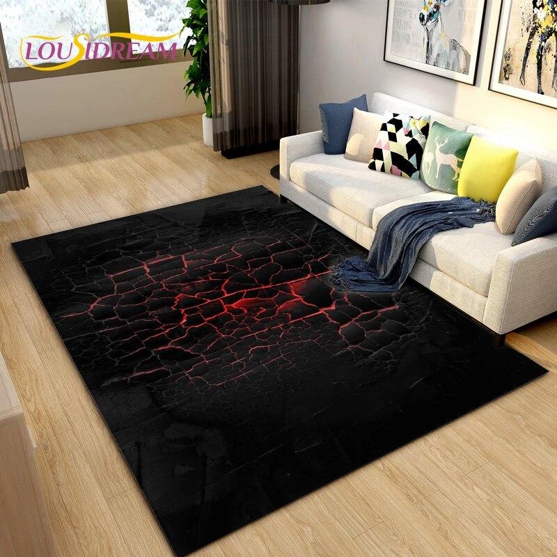 3D Charcoal Volcanic Rock Flame Stone Area Rug,Carpet Rug for Living Room Bedroom Sofa Decoration,Kitchen Non-slip Floor Mat