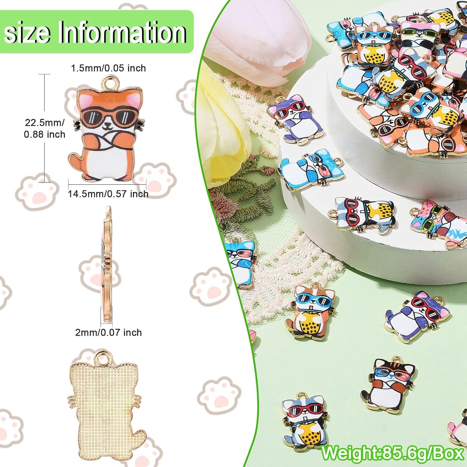 

Ornazy 40 pcs 8 Colors Enamel Cat Charms Sunglass Pet Kitten Charms Cute Animal Charms for Necklace Bracelet Earring DIY Jewelry Making Accessories