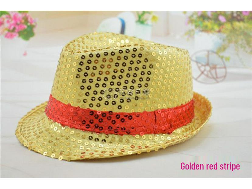 Children's Two-Color Striped Sequined Performance Jazz Hat