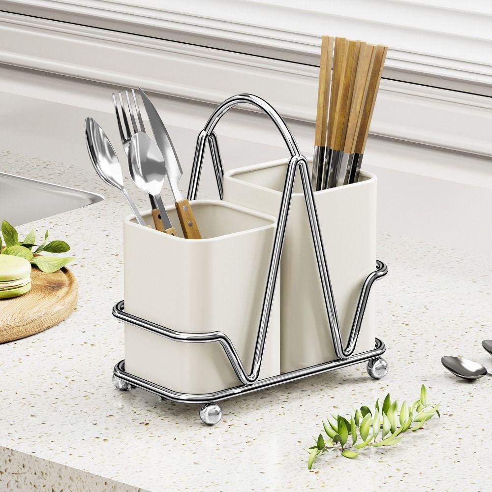 Carbon Steel Chopsticks Storage Box Large Capacity Countertop Type Cutlery Storage Rack Detachable Space Saving Utensil Holder