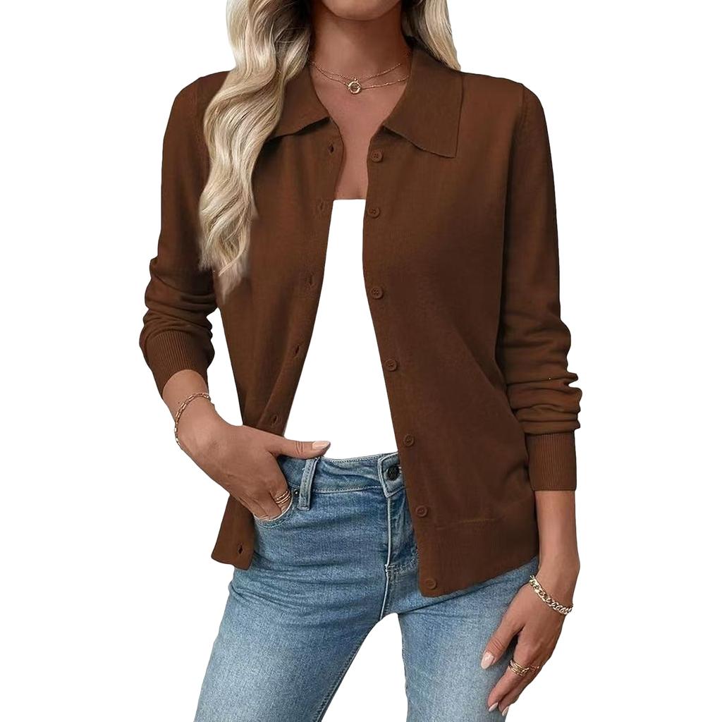 Cardigan da Donna a Manica Lunga con Collo a Revers, Top Versatile Colorato Slim Fit per l'Uso Quotidiano