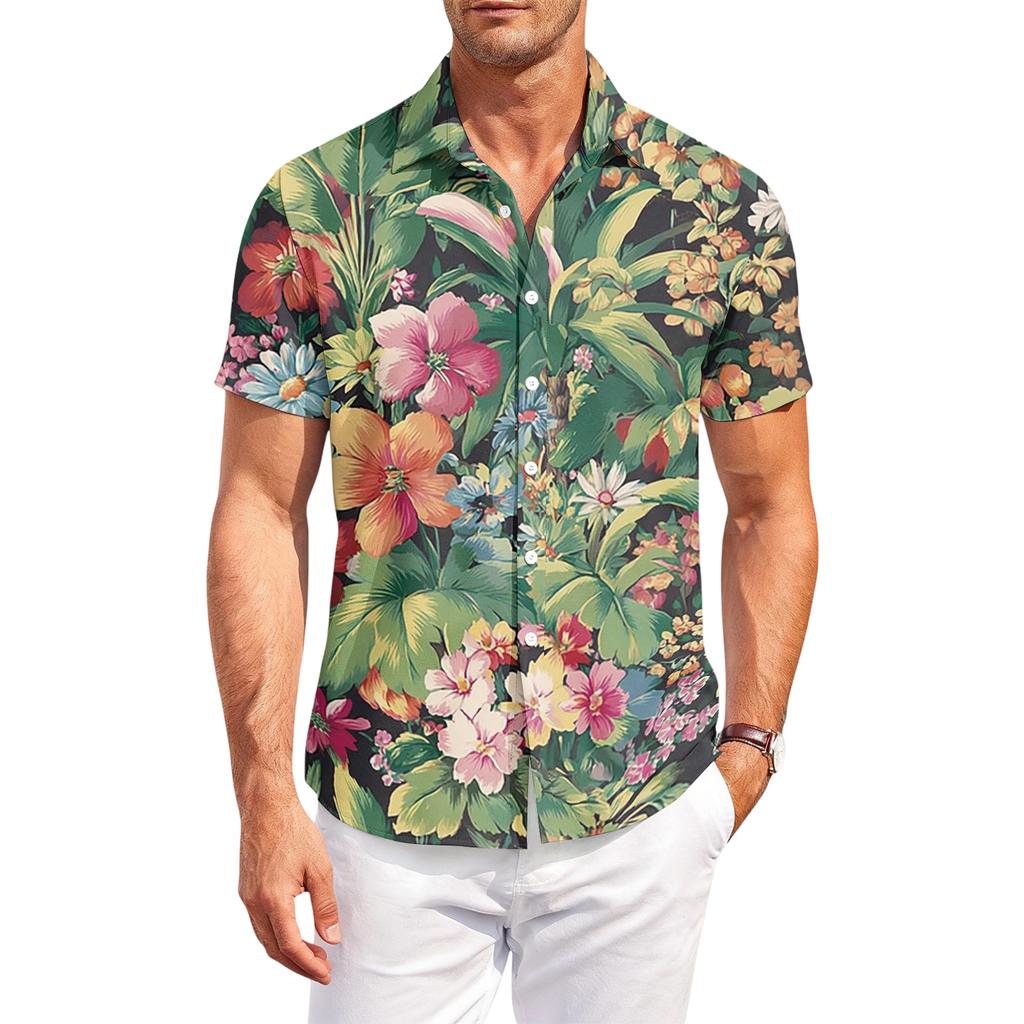 Men's Casual Loose Fit Hawaiian Print Short Sleeve Shirt Lightweight Button Down Summer Beach Shirt for Outdoor Activities
