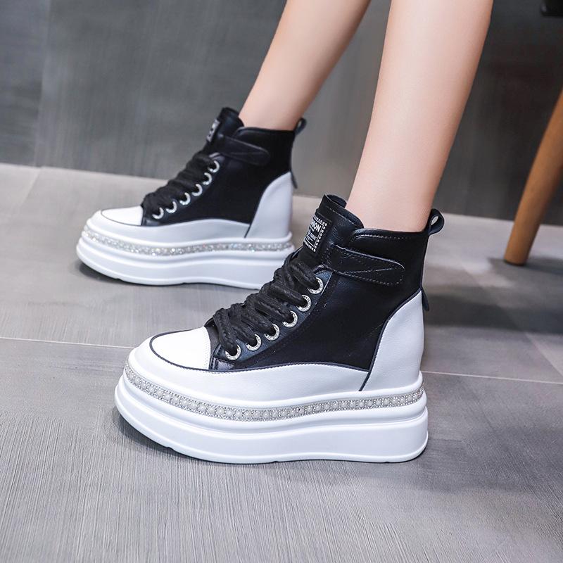 

Взуття на платформі жіноче 2025 весна новинка жіноче взуття на платформі, універсальне взуття на високих підборах, на товстій підошві, повсякденне взуття з високим верхом 37 чорний