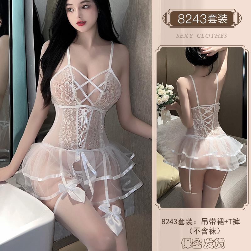 Erotic Underwear, sexy halter nightdress, Hot Lace Seductive Lace-up, Cut-out uniforms, pajamas wholesale 8243