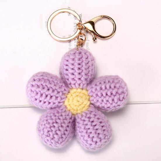 Knitted Keychain Handmade Crochet Flower Keychain Pink Bohemian Bag Charm Car Keys Backpack Accessories