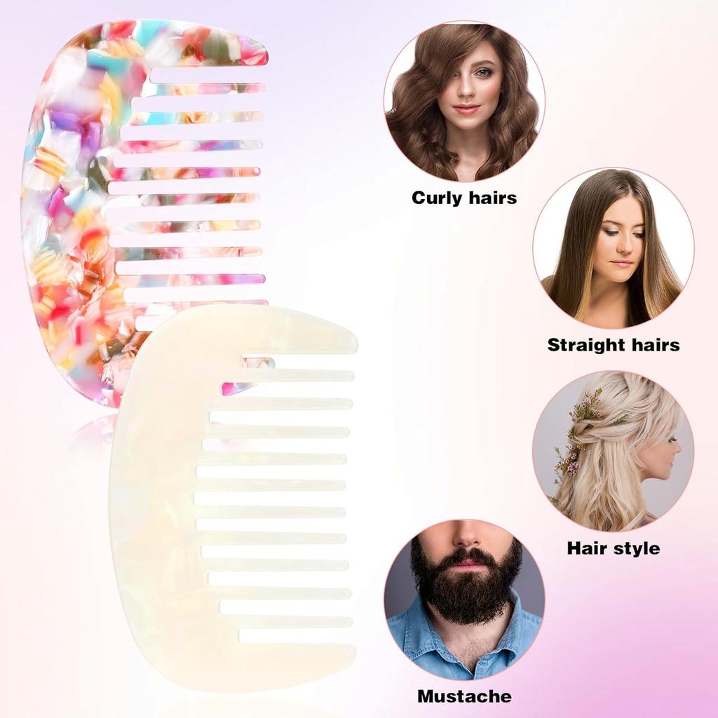 2 Pcs Travel Comb Mini Detangling Combs For Women Wide Tooth Combs Pocket Comb Small For Bangs Curly Wavy Long Hair Daily Hair Care Wet Dry