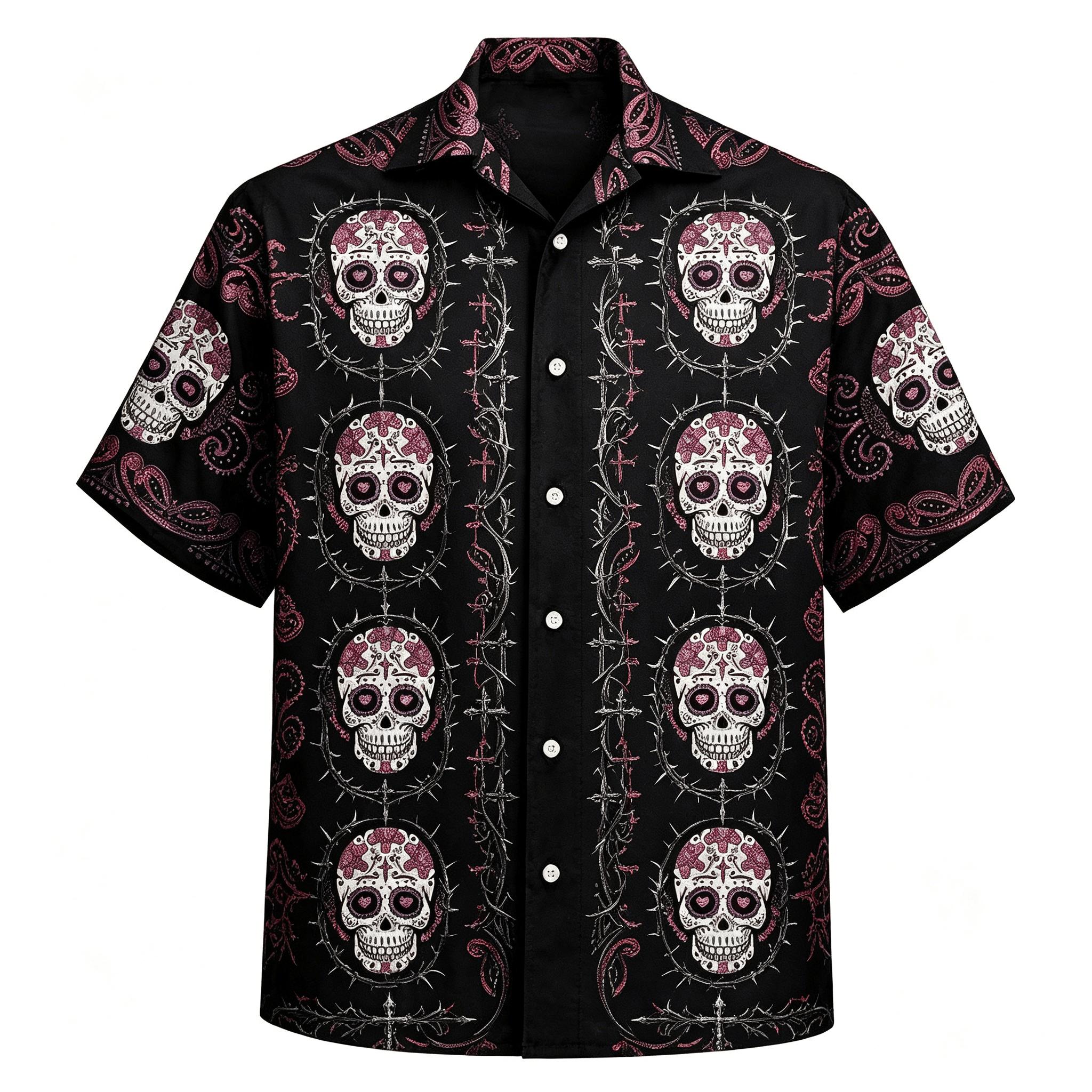 Heren Hawaiiaans Suikerschedel Bedrukt Patroon Shirt Zomer Strand Casual Shirt 3XL black
