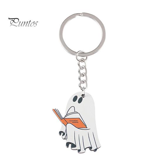Llavero Fantasma de Halloween Fantasma de Dibujos Animados con Libro Colgante Llavero de Madera Ligero Joyería de Halloween para Mujeres