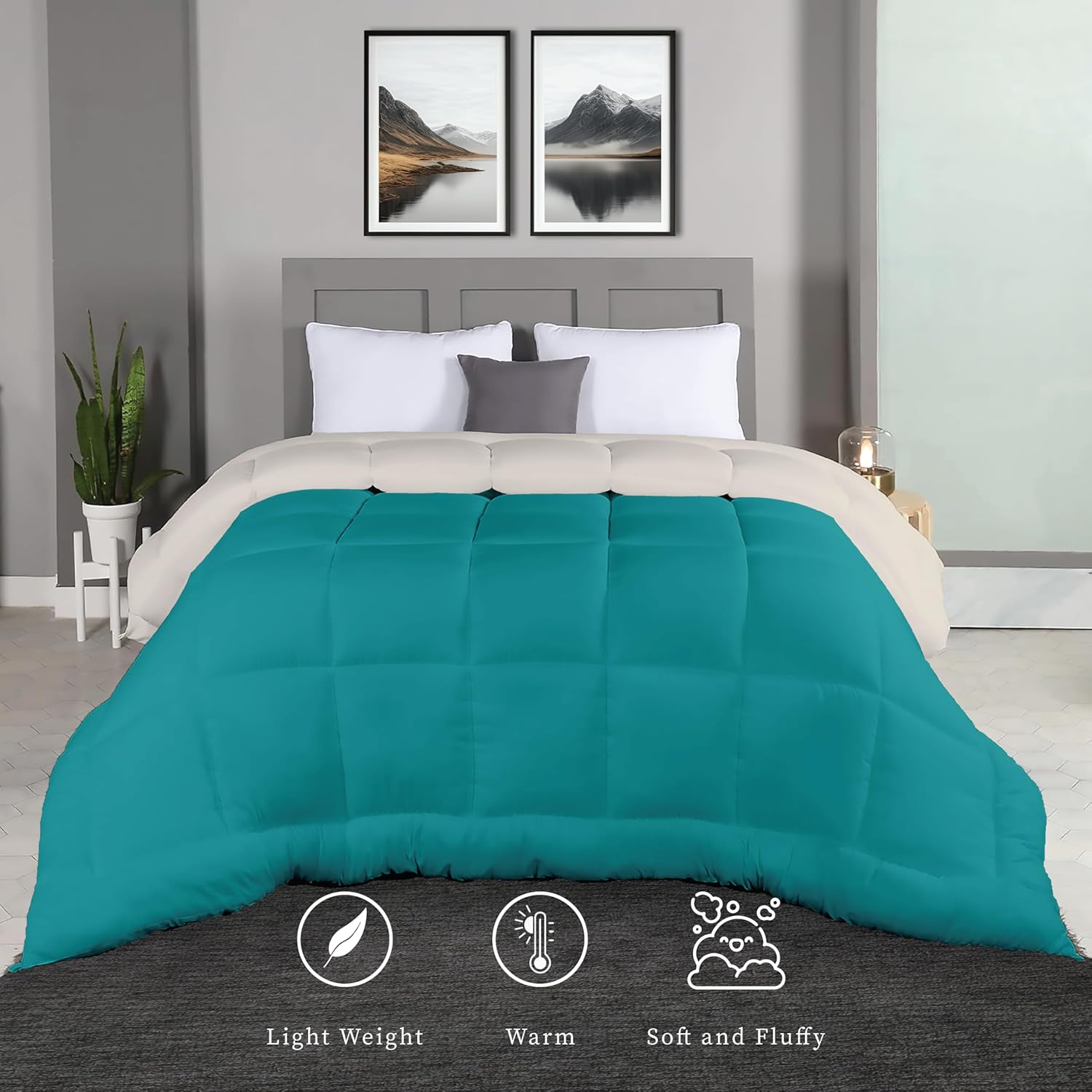 Plush Reversible Microfiber Comforter Single Bed |  (152.4 X 228.6 CM) Aqua Blue + Egg nog SINGAL