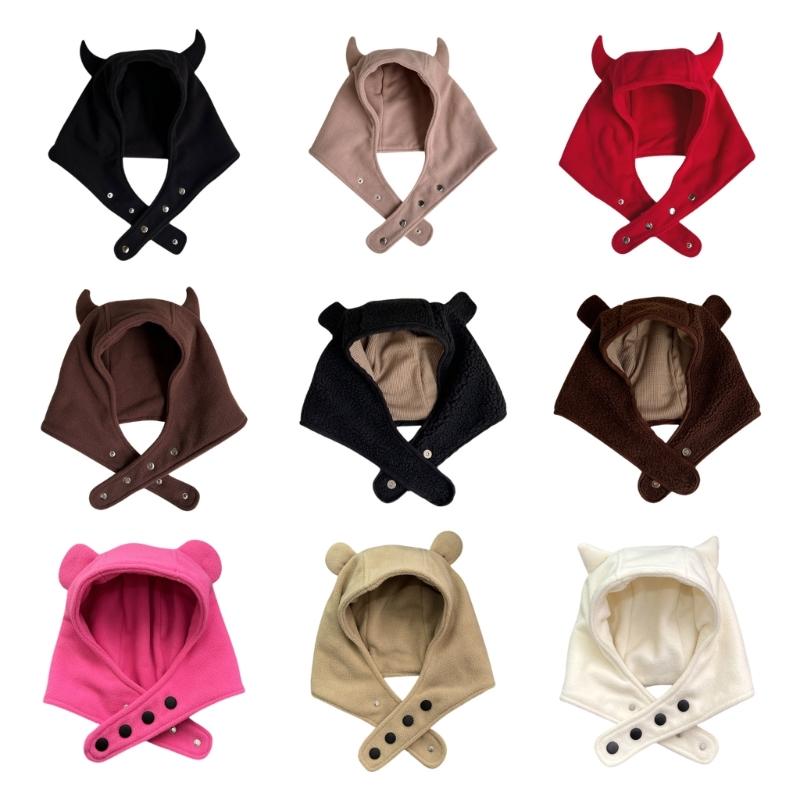 Breathable Head Cover with Button for Outdoor Sports Adjustable Hat with Horn Moisture Wicking Hat for Outdoor Activity