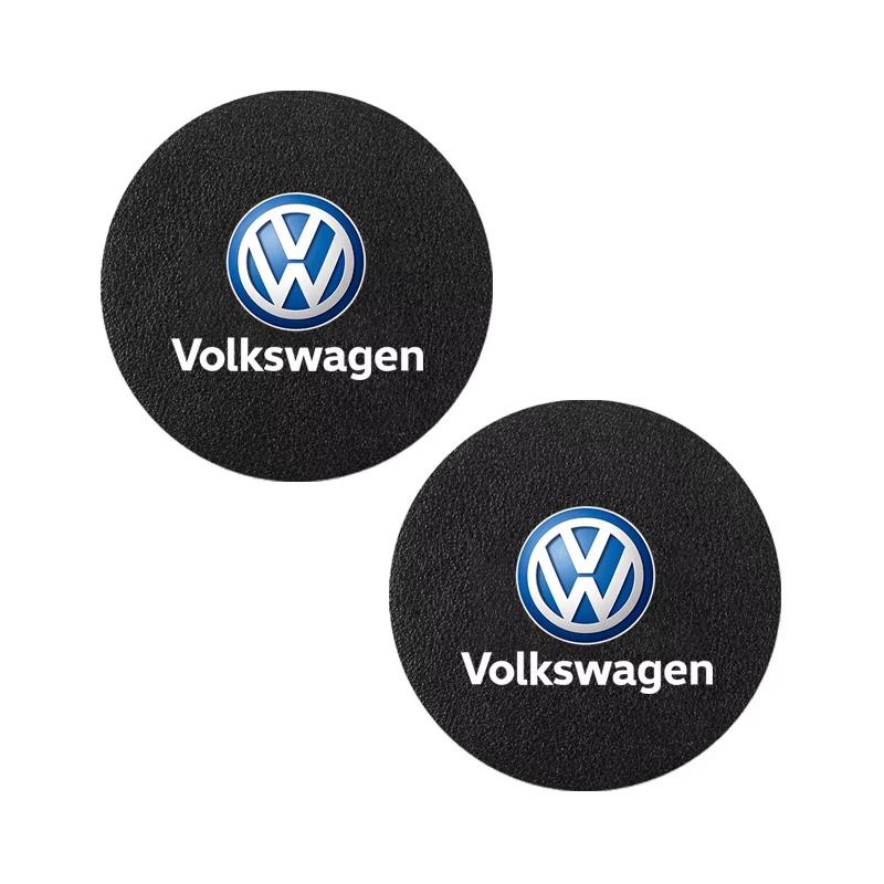 2Pcs Leather Coaster Anti-noise Water Cup Pad Cushion For Peugeot For VW GTI Polo Golf MK7 Passat B6 B8 Tiguan ID.3 Jetta T-ROC. D444