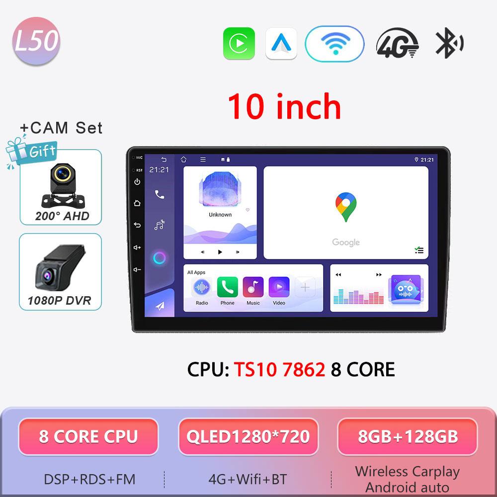 Autoradio Android 16 universel 9/10 pouces, CarPlay, Android Auto, GPS, lecteur multimédia, WiFi, écran QLED, BT 2 DIN