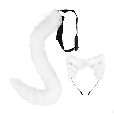 Faux Fur Ears and Tail Set Animals Gift Ear Hair Hoop Headband Cosplay