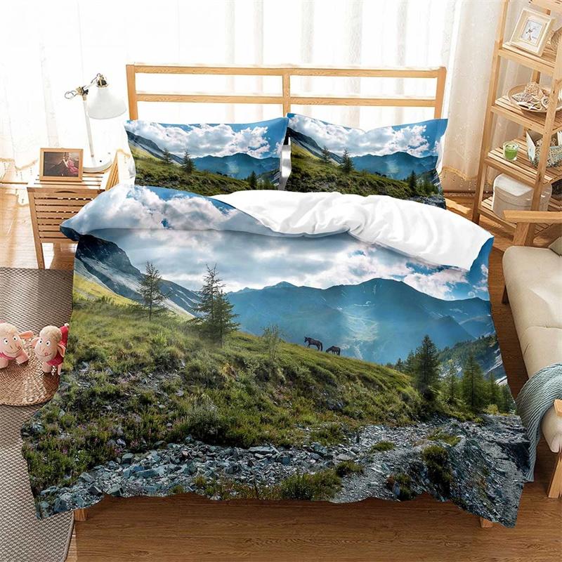 Altai Mountains King Queen Duvet Cover Natural Landscape Bedding Set Forest Lake Scenery Quilt Cover Polyester Comforter Cover