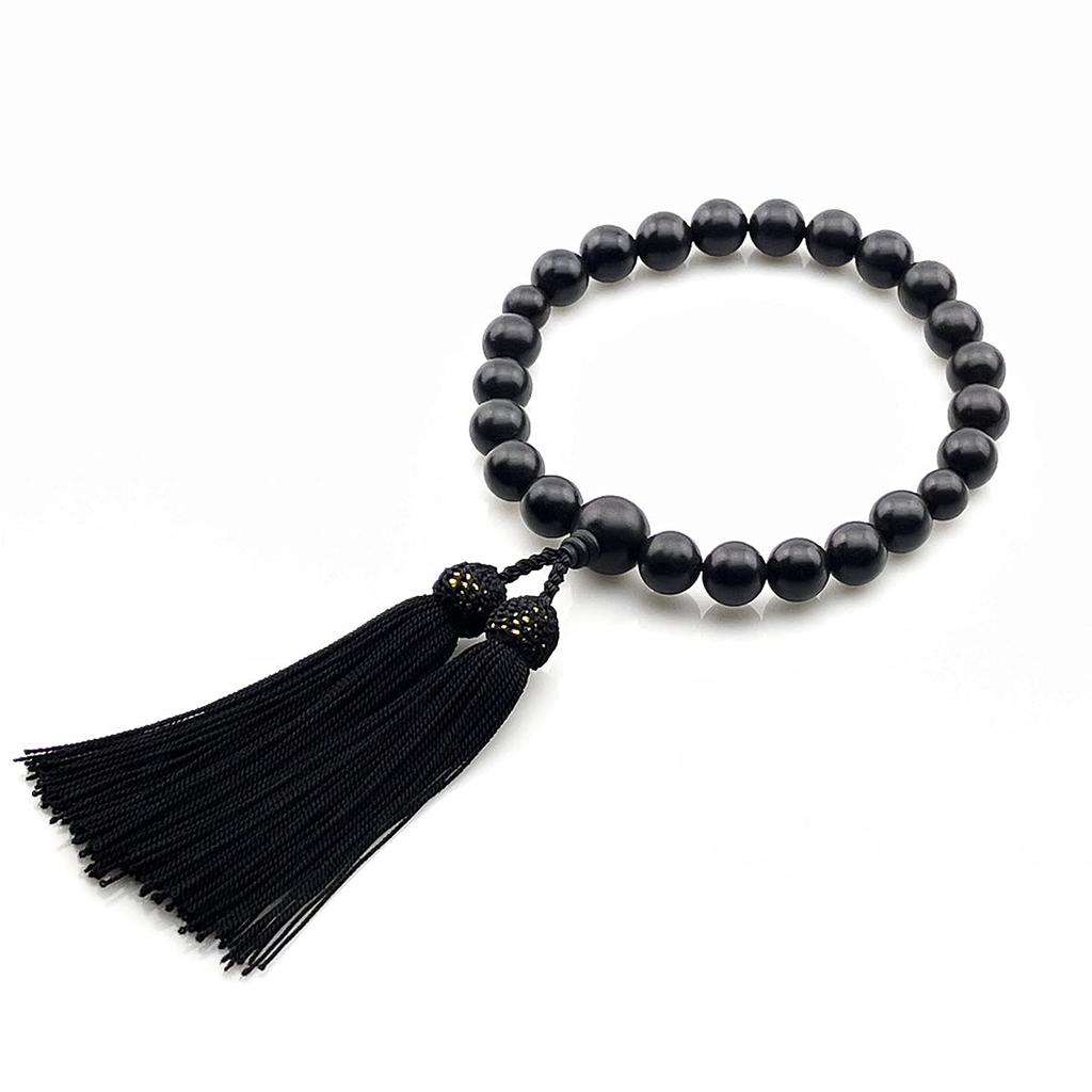 Eizen Nenjuya Men's Ebony Prayer Beads with Silk Tassel, 22 Beads, Nishijin Brocade, and Gold Brocade Bag, Perfect for Funerals, Wakes, and Informal