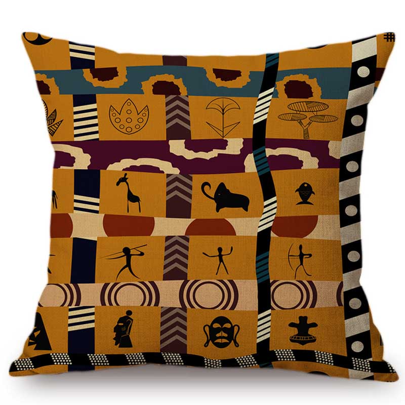 Exotic Africa Design Pattern African Hunting Animals Geometric Decorative Sofa Throw Pillow Case Cotton Linen Chair Cushion Case