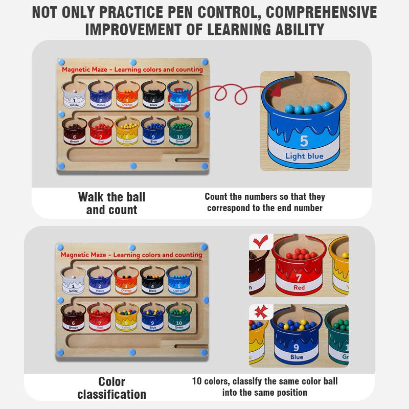 Baby Wood Color Number Cognition Board Walking Bead Magnetic Pen Maze Sorting Puzzle Early Education Toys For Children Gifts