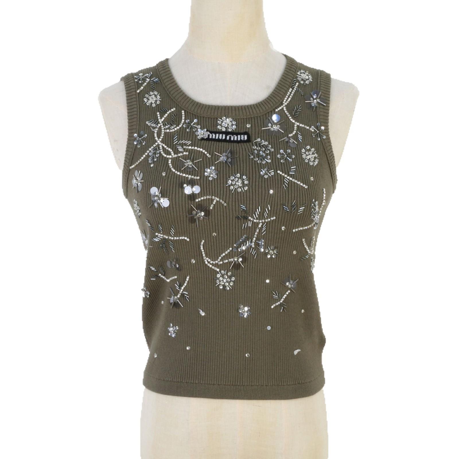 

Korean-Style Beaded Jacquard Sleeveless Knit Vest - Slim Fit Pullover Top L