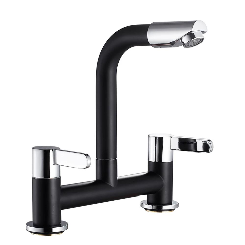 Kitchen Taps Dual Lever Sink Mixer Taps Traditional Monobloc Mixer Taps for Kitchen Sink Swivel Spout Chrome Double Handles
