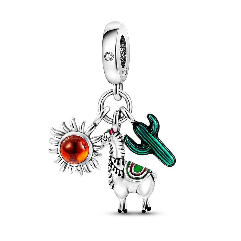Cactus Pendant White Copper Plated 925 Silver Pendant Beads Diy Bracelet Necklace