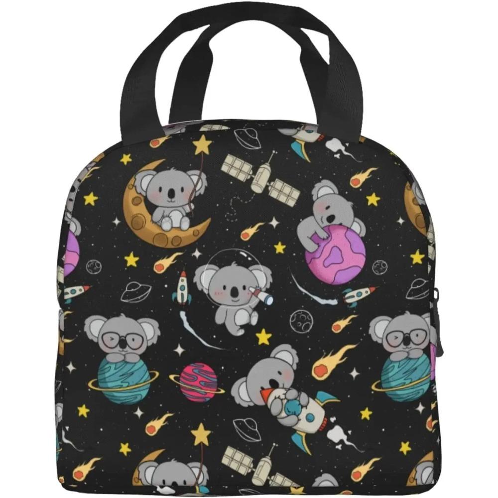 Cute Space Koalas Lunch Bag Portable Insulated Lunch Box for Women Kids Cooler Tote Bag with Front Pocket for Work Picnic Trave