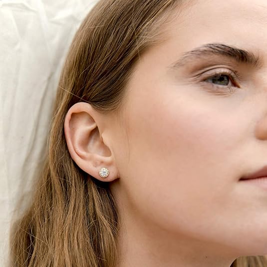 Cercei Stud Earrings for Women Halo with Cubic Zirconia 14K Gold Plated Hypoallergenic