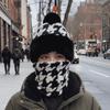Houndstooth Pattern Plush Ski Mask Scarf Hat Breathable Neck Cover Face Cap  Camping