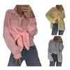 Dames Overhemd Revers Lange Mouw Goudstiksel Design Overhemd Tops Enkelrijig Effen Kleur Losvallend Dunne Overhemd Dagelijks Gebruik