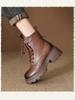 Johnature Genuine Leather Women's Shoes Versatile Lightweight Anti Slip Thick Heel Short Boots