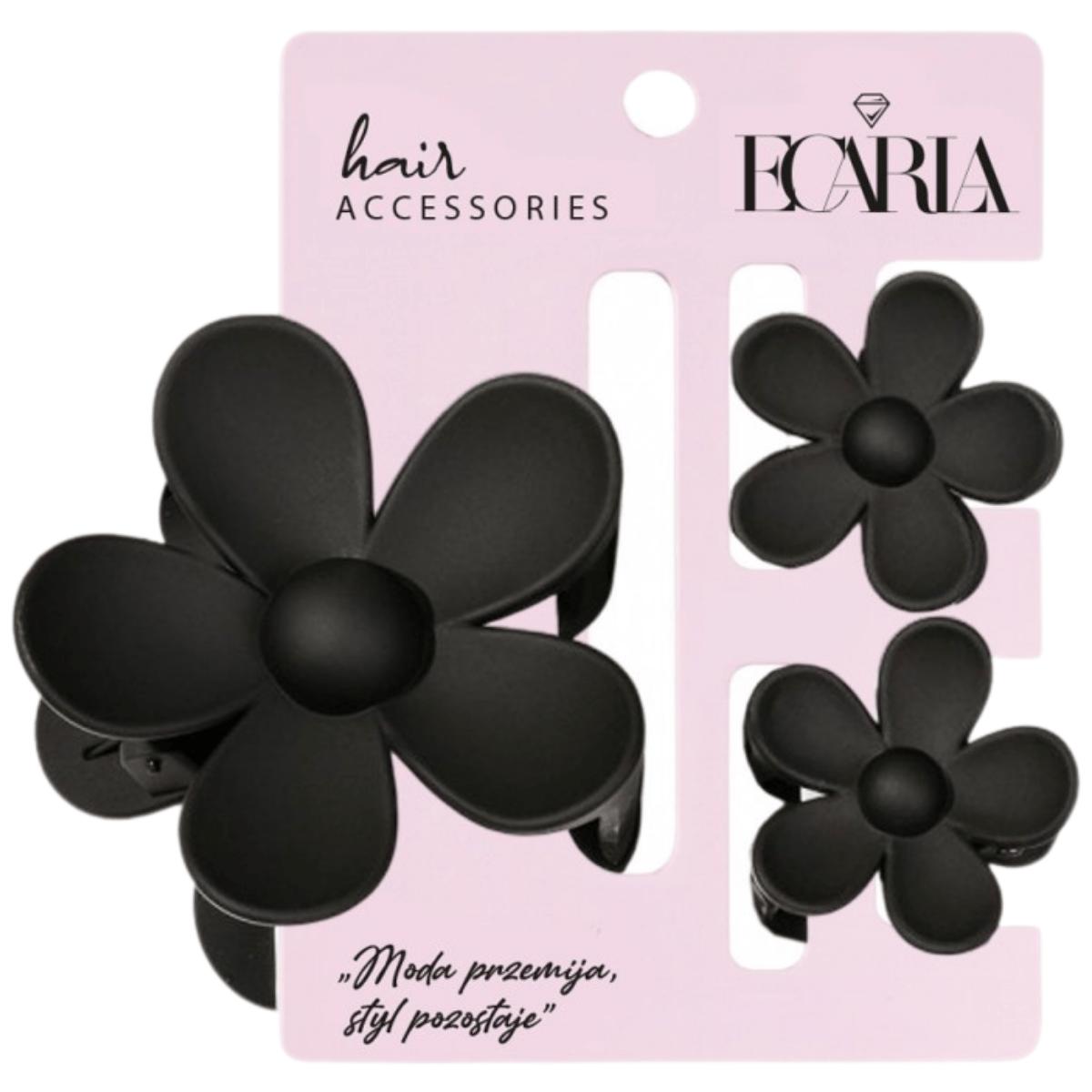 

ECARLA - Set of black flower-shaped hair clips, 3 pcs