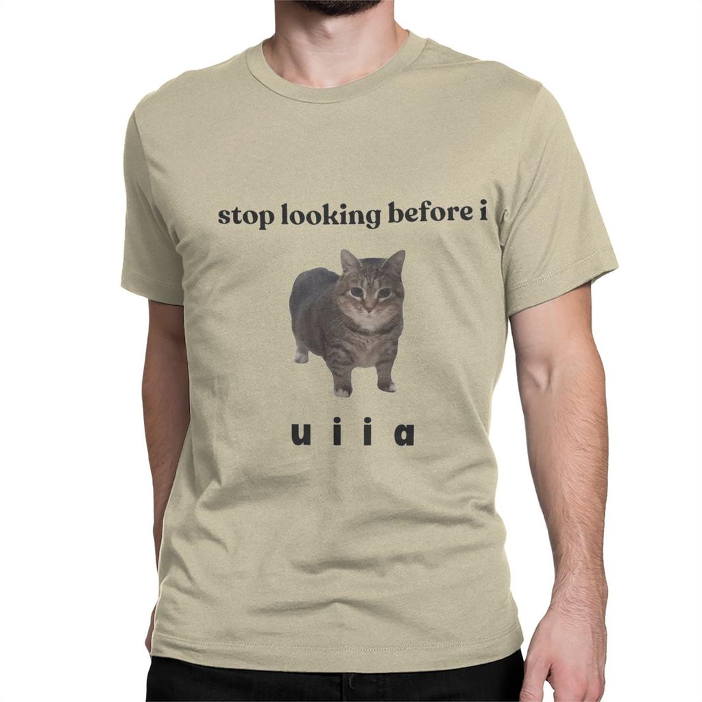 Spinning UIIA Cat T Shirt Summer meme Harajuku T Shirts Men 100% Cotton O Neck Oversize Clothing Short-Sleeved Y2K Funny Tops