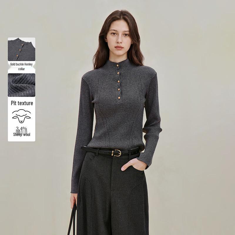INMAN Women s Half-High Collar Ribbed Knit Wool Blend Top S