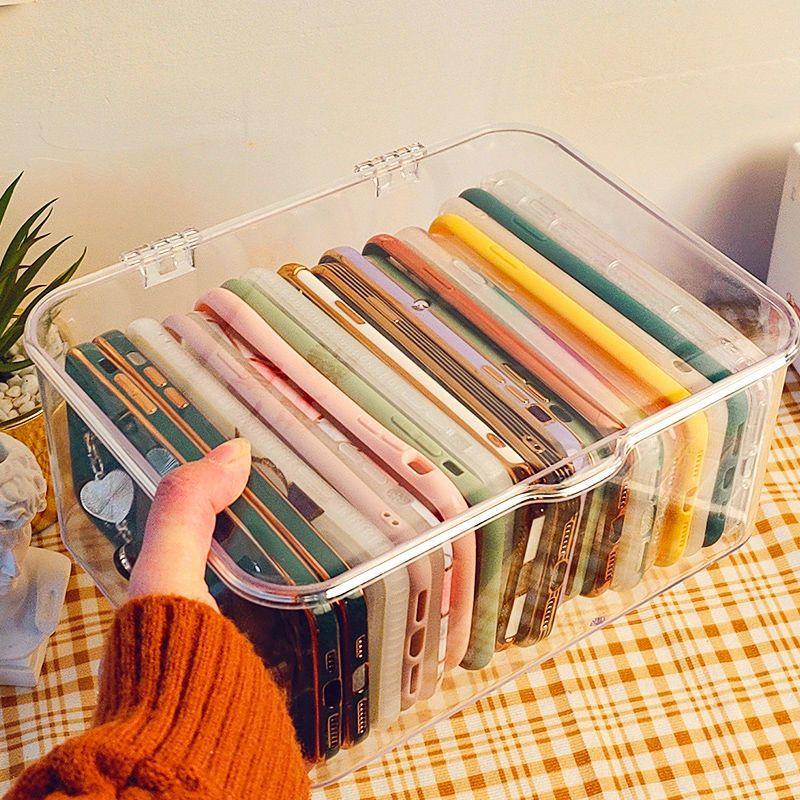 Heißer Acryl Kleinkram Aufbewahrungskorb Handyhülle Halter Ins Transparent Handyhülle Organizer Aufbewahrungsbox mit Deckel Zuhause Schreibtisch