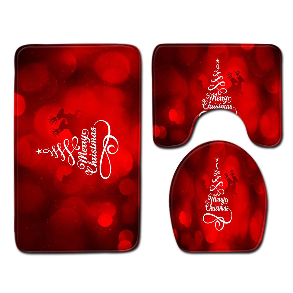 Christmas Printed Shower Curtain Floor Mat Four-Piece Bathroom Toilet Non-Slip Absorbent Carpet Toilet Non-Slip Door Mat
