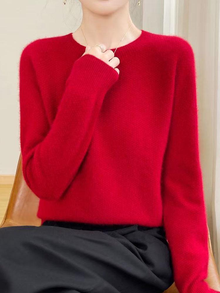 Women's Soft Fluffy Wool Round Neck Sweater - Casual Style for Autumn & Winter 2025