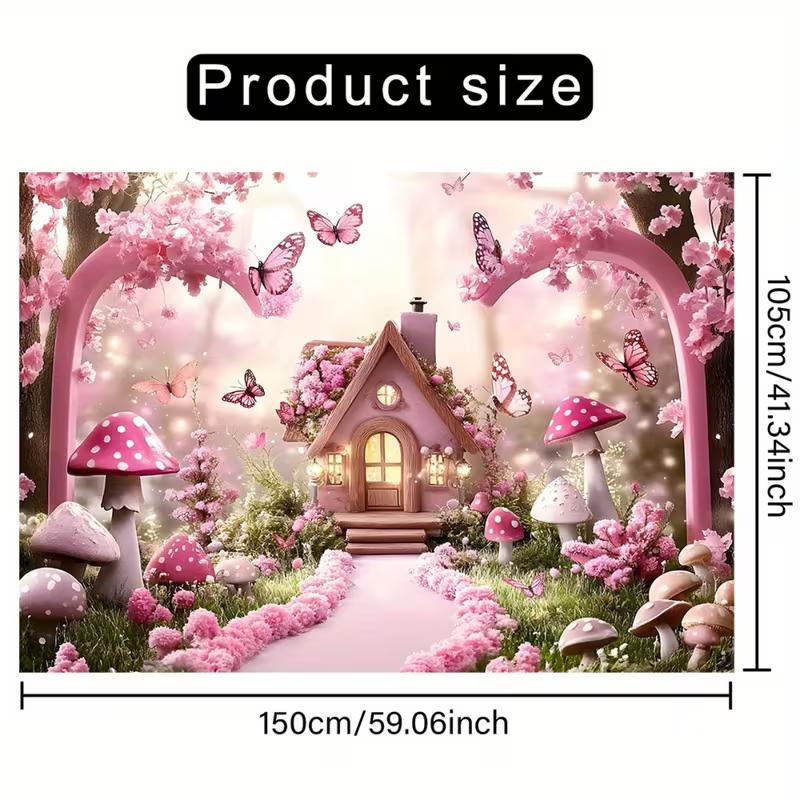 2D Soft Pink Dream Backdrop with Heart Balloons, Clouds & Butterfly for Cake Smash & Romantic Room Decor
