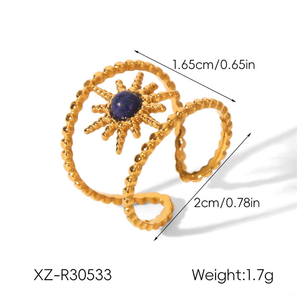 Eight-Pointed Star Natural Stone Sun Ring: Luxury Titanium Steel Open Design