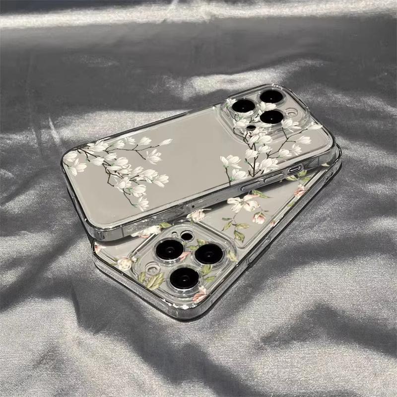 Coque de téléphone motif floral vert pour Samsung Galaxy S26 S25 Ultra S24 S23 FE S22 S21 Plus S20 A73 Coque transparente avec pare-chocs