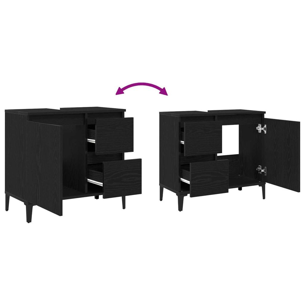 Aufbewahrungsschrank Unter Dem Waschbecken Im Badezimmer, Großer Stauraum Mit Einer Tür, 2 Schubladen, Schwarze Eiche, 65x33x60 Cm Aus Ingenieurholz