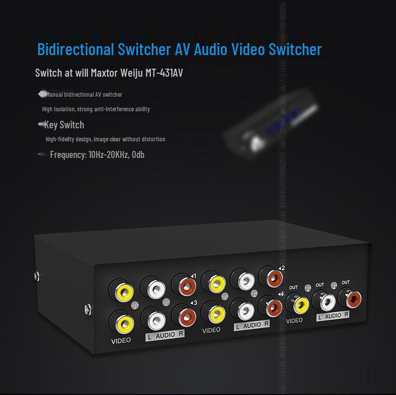 Maxtor 4x1 AV Switcher: 4-Port Video & 2-Port Audio Switch