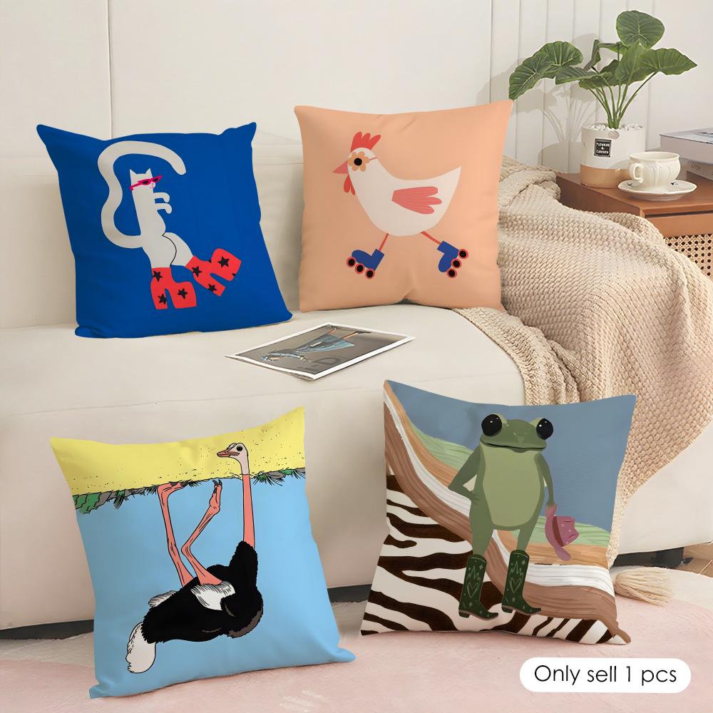 Classic Abstract Animals Cushion Cover Short Plush Double-Sided Print Square Throw Pillow Covers Sofa Home Cushion Decor