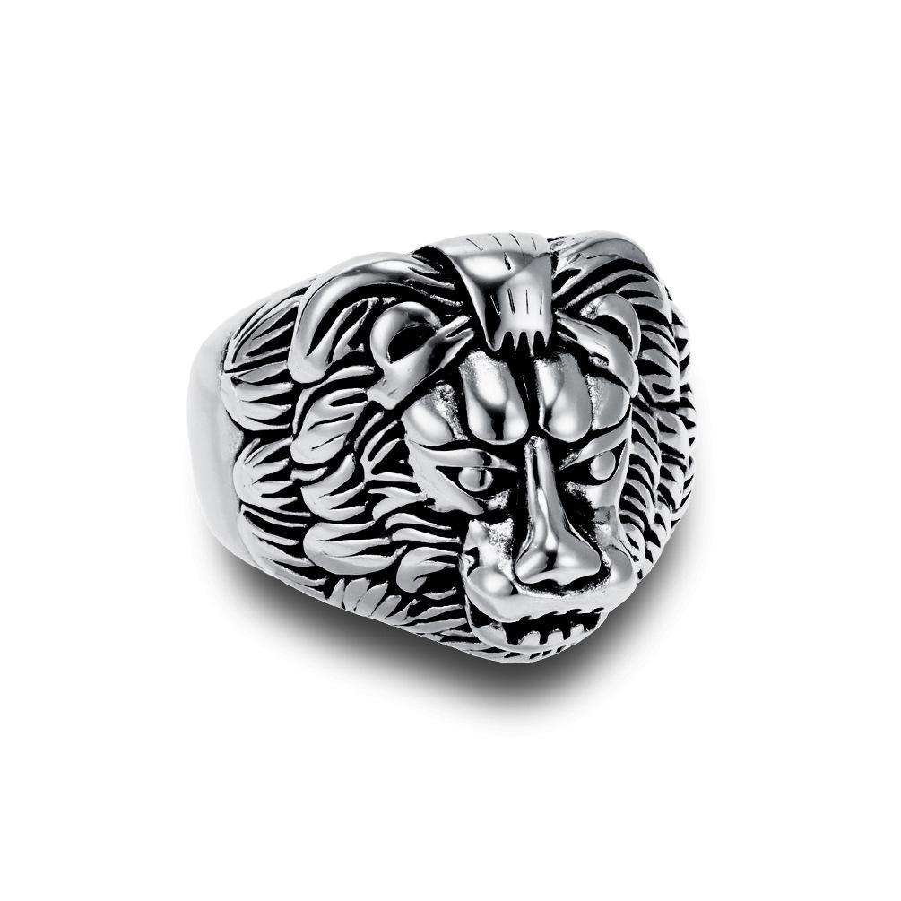 Punk Vintage Lion Shaped Ring for Men Stainless Steel Ring PVD Gold Plated Jewelry New