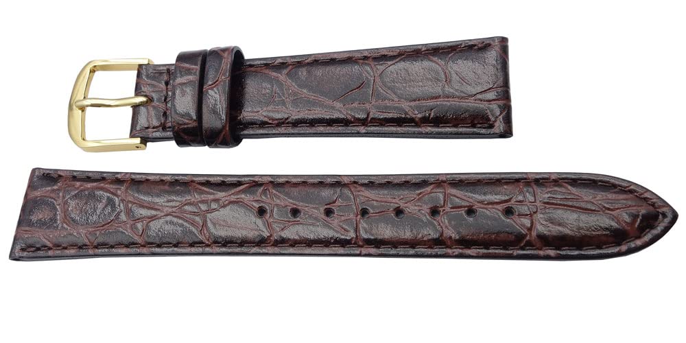 Seiko DX48 19mm Watch Italian Cowhide Leather with Crocodile Dark Authentic Men's Strap, Embossing, Brown,