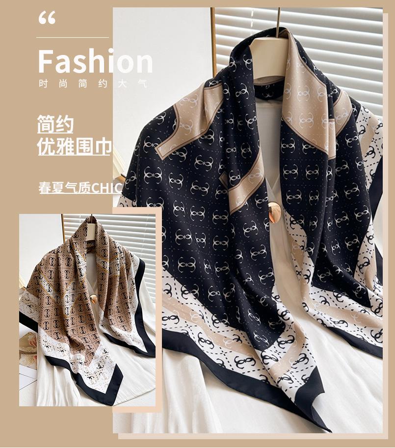 European and American English scarf 91 twill printing square scarf versatile high-end travel temperament shawl simulation silk headscarf women
