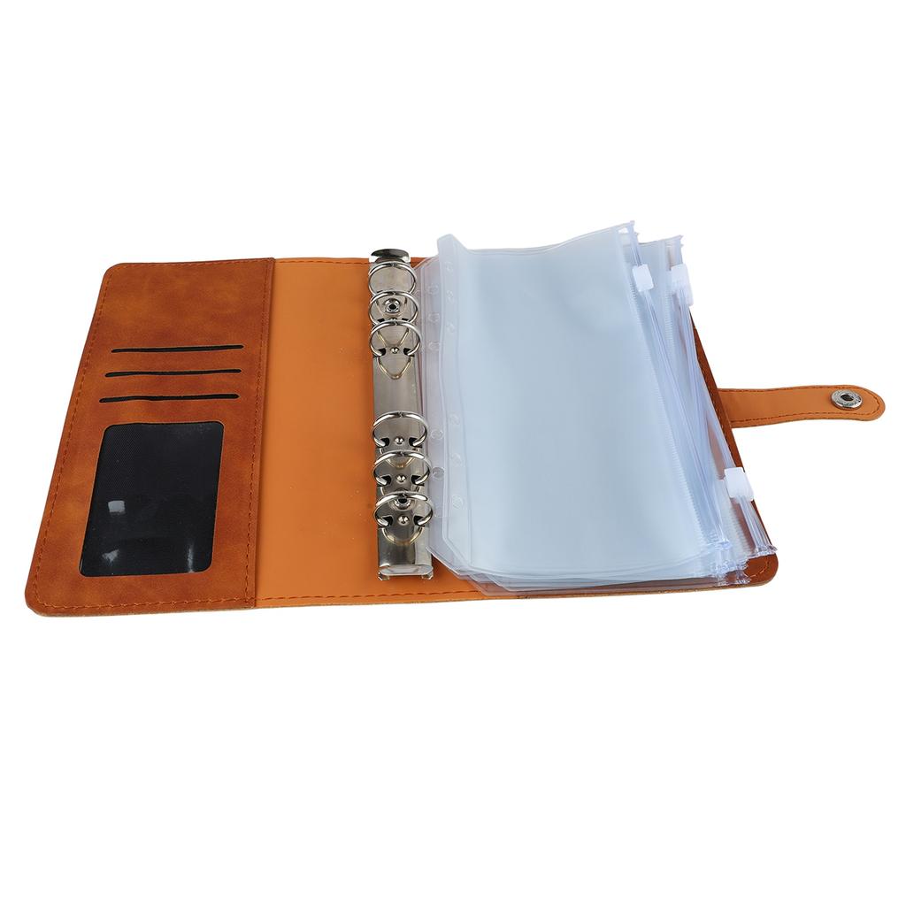 Budget Binder A6 Multiple Pockets Stainless Steel Rings PU Leather Cover Portfolio Binder for Office School Business